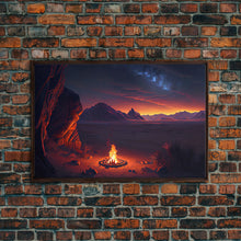 Load image into Gallery viewer, Watercolor of a prehistoric campfire, primitive art, framed canvas print