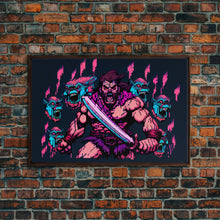 Load image into Gallery viewer, Barbarian pixel art, vaporwave RPG concept art, framed canvas print