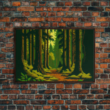 Load image into Gallery viewer, Among The Tall Trees, Beautiful forest 8 bit pixel art, framed canvas print, game room art
