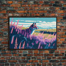 Carregar imagem no visualizador da galeria, Cute fox in a field, watercolor art, framed canvas print, colorful animal art