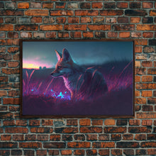 Carregar imagem no visualizador da galeria, Cute animal prints, vaporwave fox hunting in the tall grass, framed canvas print