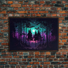 Cargar imagen en el visor de la galería, Fantasy forest art, full moon visible through the trees, framed canvas print, framed wall art