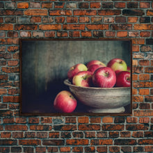 Cargar imagen en el visor de la galería, Farmhouse Kitchen Art, Framed Canvas Print, Still Life of Apples In A Rustic Bowl, Photography Print, Kitchen Decor, Rustic Country Kitchen