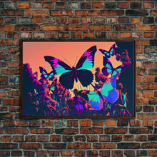 Load image into Gallery viewer, Beautiful butterfly art, vaporwave aesthetic pastel art, framed canvas print