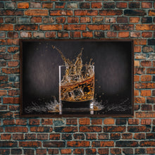 Load image into Gallery viewer, Whiskey Wall Décor, Glass of Whiskey with Splash, Man Cave Wall Art, Whisky Artwork, Home Bar Decor, Framed Canvas Print