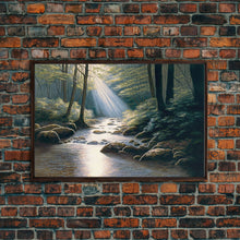 Cargar imagen en el visor de la galería, Colorful Watercolor Art, Framed Canvas Print, unique wall art, framed wall art, Landscape watercolor, Beams of Sunlight piercing the canopy