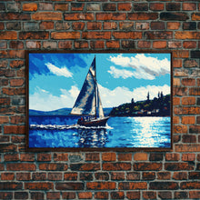 Carregar imagem no visualizador da galeria, Blue Sky and Blue Sea There's Nothing Else For Me, Framed Canvas Print, Oil Painting Style, Sailing / Sail Boat Art