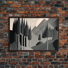 Carregar imagem no visualizador da galeria, Art Deco Style Greyscale Landscape, Monochromatic Drab and Dreary art, framed canvas print, large format art