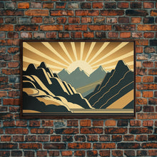 Carregar imagem no visualizador da galeria, Art Deco Style Mountain landscape at Sunset, Framed Canvas Print, Large Format Wall Art, Huge Wall Decor