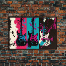 Load image into Gallery viewer, Electric Guitar Graffiti Punk Pop Art, Instrument Drawings, Framed Canvas Print, Pop Art, Splatter Art, Large Living Room Wall Decorr