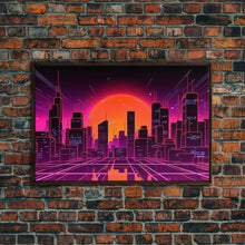 Cargar imagen en el visor de la galería, City Wall Art | Framed Canvas Print | Living room art | Lines | Retro | Wonderful art | Landscape | Outrun Style | Futuristic | Synthwave