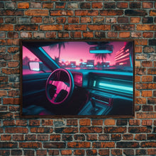 Carregar imagem no visualizador da galeria, Car interior Wall Art | Framed Canvas Print | Living room art | Neon Lights | Outrun Style | Guest room art | Retro art | Beautiful Art