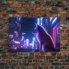 Load image into Gallery viewer, Alley Fox, Cyberpunk city, framed canvas print, urban decay art