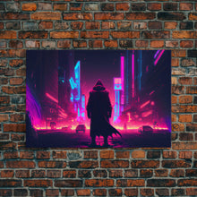 Load image into Gallery viewer, Cyberpunk City, Neon synthwave dystopian art, framed canvas print