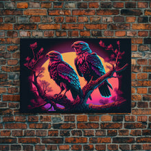 Load image into Gallery viewer, Birds of Prey at sunset, Hawks on a branch, framed canvas print