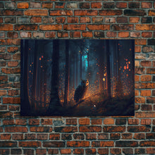 Carregar imagem no visualizador da galeria, Fantasy forest art, Fireflies and the owl at midnight, framed canvas art, framed canvas print
