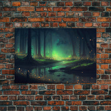 Carregar imagem no visualizador da galeria, Fireflies In Forest Swamp Night Green Wall Poster, Wall Decor, Wall Art Print, Fine Art Print