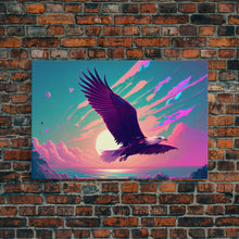 Carregar imagem no visualizador da galeria, Bald eagle in flight, vaporwave sunset, vaporwave art, framed canvas print, pink and turquoise art