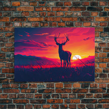 Carregar imagem no visualizador da galeria, 12 point buck, Sunset, framed canvas print, gift for a hunter
