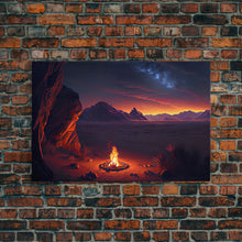 Load image into Gallery viewer, Watercolor of a prehistoric campfire, primitive art, framed canvas print