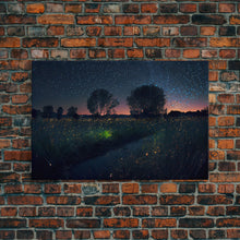 Carregar imagem no visualizador da galeria, Fireflies light up the Oklahoma Prairie under a Starry night sky, framed canvas print