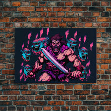 Load image into Gallery viewer, Barbarian pixel art, vaporwave RPG concept art, framed canvas print