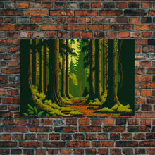 Load image into Gallery viewer, Among The Tall Trees, Beautiful forest 8 bit pixel art, framed canvas print, game room art