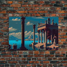 Load image into Gallery viewer, Ancient Roman Architecture, 8 bit pixel art, framed canvas print