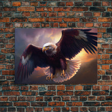 Load image into Gallery viewer, American Bald Eagle in Flight, watercolor, framed canvas print