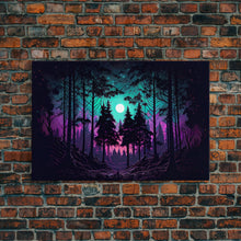 Cargar imagen en el visor de la galería, Fantasy forest art, full moon visible through the trees, framed canvas print, framed wall art
