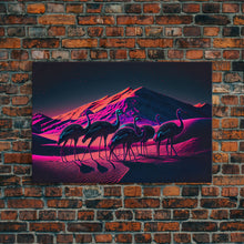 Load image into Gallery viewer, Emus in the desert, animal prints, animal art, framed canvas print, vapor wave synthwave animal art