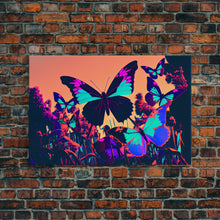 Load image into Gallery viewer, Beautiful butterfly art, vaporwave aesthetic pastel art, framed canvas print