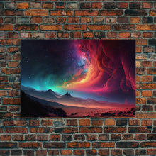 Cargar imagen en el visor de la galería, Colorful Galaxy Full of Stars, Framed Canvas Print, Unique Wall Art, Large Format Art, Retro Synthwave Style Space Art