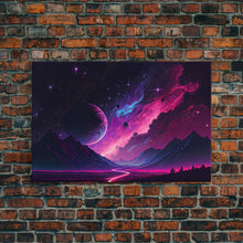 Carregar imagem no visualizador da galeria, Alien Planet Fantasy Landscape Mountains Pink Voilet Fine Art Print, Wall Art Print, Wall Poster, Wall Décor