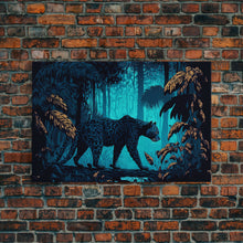 Load image into Gallery viewer, Black and Turquoise Panther, framed canvas print, unique wall art, wildlife canvas art, living room wall art