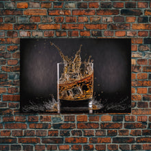 Load image into Gallery viewer, Whiskey Wall Décor, Glass of Whiskey with Splash, Man Cave Wall Art, Whisky Artwork, Home Bar Decor, Framed Canvas Print