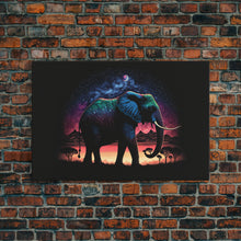 Load image into Gallery viewer, Elephant Art | Framed Canvas Print | Framed Wall Art | Animal Prints | Wildlife Art | Elephant Walks Under A Full Moon | Kid's Room Decor