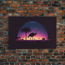 Load image into Gallery viewer, Emu Art | Framed Canvas Print | Synthwave Style Framed Wall Art | Animal Prints | Emu Walks Under A Full Moon | Kid's Room Decor