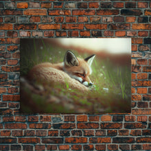 Load image into Gallery viewer, Cute Sleepy Fox Art, Animal Prints, Nature Art, Framed Canvas Print, Cute animal wall art, above sofa art