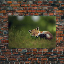 Cargar imagen en el visor de la galería, Cute Sleepy Fox Art, Animal Prints, Nature Art, Framed Canvas Print, Cute animal wall art, above sofa art