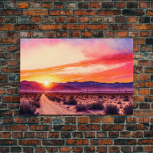 Load image into Gallery viewer, Arizona Desert at Sunset, Dirt Road, Framed Canvas Print, Colorful Wall Art, Sofa Art