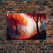 Load image into Gallery viewer, Autumn in the forest, orange and red leaves, framed canvas print, watercolor painting print on canvas, colorful wall art