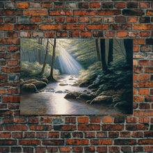 Cargar imagen en el visor de la galería, Colorful Watercolor Art, Framed Canvas Print, unique wall art, framed wall art, Landscape watercolor, Beams of Sunlight piercing the canopy