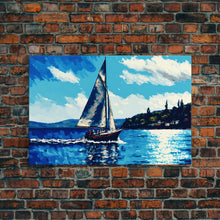 Carregar imagem no visualizador da galeria, Blue Sky and Blue Sea There's Nothing Else For Me, Framed Canvas Print, Oil Painting Style, Sailing / Sail Boat Art