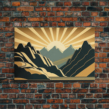 Carregar imagem no visualizador da galeria, Art Deco Style Mountain landscape at Sunset, Framed Canvas Print, Large Format Wall Art, Huge Wall Decor