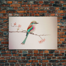 Cargar imagen en el visor de la galería, Colorful Oriole Bird On a Branch, Watercolor, Framed Canvas Print, Birdwatcher Art