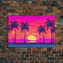 Load image into Gallery viewer, Beach sunset Wall Art, Framed Canvas Print, Colorful painting, Vibrant art, Synthwave Style, Warm Colors, Pop Art style, Tropical art