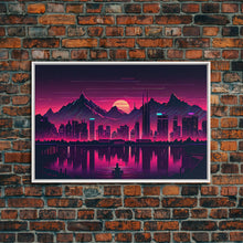 Cargar imagen en el visor de la galería, City Mountains Landscape Sea Ocean Moon Purple Wall Art Print, Wall Decor, Fine Art Print, Wall Poster