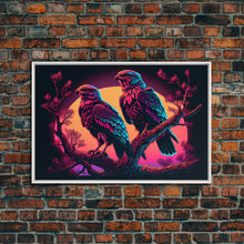 Load image into Gallery viewer, Birds of Prey at sunset, Hawks on a branch, framed canvas print