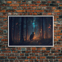 Carregar imagem no visualizador da galeria, Fantasy forest art, Fireflies and the owl at midnight, framed canvas art, framed canvas print